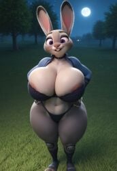 1girls 3d ai_generated anthro background big_breasts black_pupils blue_shirt bra buckteeth choker colossal_breasts curvy curvy_ass curvy_female disney enormous_breasts furry furry_female grass_field hands_on_hips huge_breasts hyper_breasts judy_hopps knee_pads large_breasts massive_breasts moon moonlight night open_shirt purple_eyes rabbit_ears rabbit_feet rabbit_girl rabbit_humanoid smiling socks solo solo_female tagme thick_breasts thick_thighs thong trees visible_areolae wide_hips zootopia