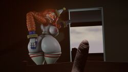 16:9 1girls 3d ass ass_grab bed boobs_and_butt_pose breasts clown clown_girl eyes_open female five_nights_at_freddy's five_nights_at_freddy's:_secret_of_the_mimic fnaf hat jackie_(fnaf) jackie_(mishuuyu) panties penis robot_girl scary smile straight voluptuous