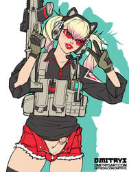 assault_rifle clothed dmitrys erection femboy girly gun peach_(dmitrys) penis solo standing tagme trap weapon