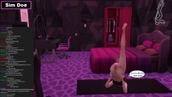 ass_out caption english_text female no_panties no_pants original_character petite petite_body petite_female sim_doe sims4 speech_bubble stream_chat streamer streaming twitch twitch_chat yoga yoga_mat yoga_pose