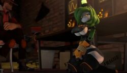 big_breasts engineer_(team_fortress_2) female green_hair green_sentry_(roboseki) mimi_sentry mimi_sentry_(roboseki) roboseki robot sentry_(team_fortress_2) sentry_turret team_fortress_2 tied_up valve video_game_character video_games white_body yellow_eyes