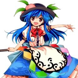 1girls blue_hair female harukawa_moe red_eyes safe tenshi_hinanawi touhou