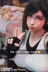 after_sex big_breasts cloud cloud_strife cum cum_on_face facial final_fantasy final_fantasy_vii final_fantasy_vii_remake kanjiartwork kanjihentai kiss_mark kiss_marks long_hair looking_at_viewer posing red_eyes selfie snapchat snapchat_filter tifa_lockhart