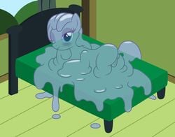 absurd_res badumsquish bed blush equid equine fan_character female feral goo_creature hi_res horse inside looking_at_viewer lying mammal my_little_pony on_bed one_eye_closed pony pose pussy slime solo wink