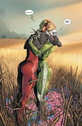 2d 2girls ass batman_(series) big_ass blonde_hair bubble_butt clay_mann clothed clothed_female clothes clothing dc dc_comics female female_only fully_clothed green-skinned_female green_skin harley_quinn heroes_in_crisis hips hug hugging large_ass large_hips official_art pamela_isley pawg poison_ivy red_hair standing tight_clothing tights tomeu_morey