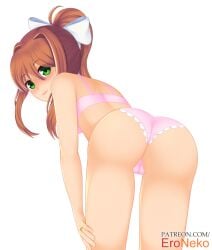 bent_over bra doki_doki_literature_club eroneko looking_at_viewer looking_back monika_(doki_doki_literature_club) panties underwear