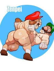 anal anal_sex ass balls big_balls big_penis boner brothers erection facial_hair gay gloves hat huge_cock incest luigi male male_only mario mario_(series) moustache nintendo nude penis sex x-ray zenpei