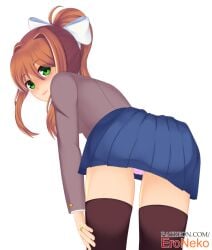 absolute_territory bent_over doki_doki_literature_club eroneko looking_at_viewer looking_back monika_(doki_doki_literature_club) panties showing_panties skirt_lift skirt_up