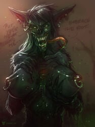 2019 anthro anthro_only big_breasts breasts canid canine digital_media_(artwork) female fur furry mammal neurodyne nightmare_fuel nightmare_waifu no_humans nude open_mouth piercing rotting simple_background solo teeth tongue undead were werecanid werecanine werewolf zombie