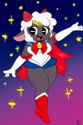 ai_generated anthrofied bishoujo_senshi_sailor_moon clothing cosplay cult_of_the_lamb female lamb_(cult_of_the_lamb) large_breasts novelai sailor_moon sailor_moon_(cosplay) skirt