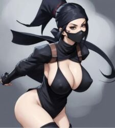 1girls ai_generated big_breasts ddikar_generations fully_clothed ninja nipple_bulge non_nude