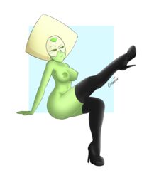 :3 breasts cartoon_network cartoonsaur gem_(species) green_hair green_skin heels_only high_heel_boots high_heels naked_footwear naked_heels naked_with_shoes_on nipples nude peridot_(steven_universe) steven_universe thigh_boots thigh_high_boots thighhighs