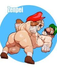 2boys anal anal_sex ass balls big_balls big_penis brothers facial_hair gay gloves hat huge_cock incest luigi male male_only mario mario_(series) moustache nintendo nude penis sex zenpei