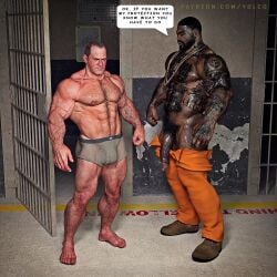 2boys 3d 3d_(artwork) 3d_model chris_keller christopher_meloni dark-skinned_male dark_skin erect_while_sucking gay gay_blowjob hbo horny horny_male interracial light-skinned_male light_skin male male/male male_focus male_only manly_gay masculine masculine_male masculine_man melanin muscular muscular_male oral oral_sex oz_(series) prison prison_bitch prison_uniform prisoner reluctant_sub tattooed_male yolco