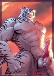 2019 abs anthro biceps big_muscles felid fur male male_only mammal manya muscular muscular_male nipples nude pantherine pecs penis simple_background solo tiger