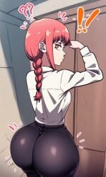 ai_generated black_legwear braid braided_hair braided_ponytail chainsaw_man d-art_style huge_ass makima_(chainsaw_man) pixelsin red_hair tagme thick_ass white_shirt