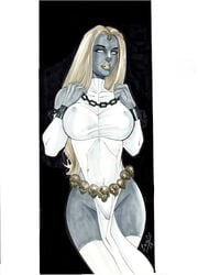 big_breasts blonde_hair blue_skin breasts busty chained chains curvaceous curvy ed_benes_studio erect_nipples homo_superior human levi_souza_(artist) long_hair manacles marvel marvel_comics mutant mystique nipple_bulge nipples nipples_visible_through_clothing raven_darkholme red_lips red_lipstick see-through shackles shapeshifter sheer skull skull_belt skulls sleeves thighs voluptuous white_clothing white_eyes white_sclera white_sleeves x-men