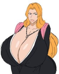 1female 1girls 2d 2d_(artwork) beauty_mark big_breasts bleach blonde_hair blue_eyes busty cleavage cleavage_overflow female female_only giant_breasts gigantic_breasts huge_breasts long_hair massive_breasts matsumoto_rangiku mole_under_mouth momiji_(artist) solo solo_female tagme twitter_link