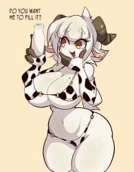 big_breasts breasts cleavage cow_print female furry huge_breasts lucyfercomic tagme thick_thighs wide_hips