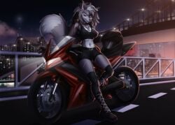 anthro city city_background clothed clothing female kouseykai motorcycle oc tagme wolf ych_commission