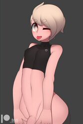 1boy blonde_hair femboy flaccid girly looking_at_viewer male male_only matching_hair/eyes one_eye_closed penis ra4s rio_(ra4s) short_hair solo tagme thick_thighs tongue tongue_out trap wide_hips wink