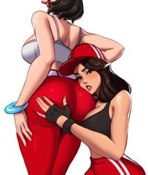 2girls big_ass big_breasts black_hair brown_hair evie_(fortnite) fortnite fortnite:_battle_royale groping hourglass_figure perfect_ass ruby_(fortnite) thick_ass