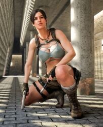 1girls 3d big_breasts call_of_duty lara_croft lara_croft_(cod) nipples see-through thighs tomb_raider tridiks