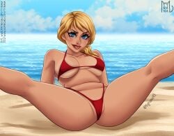 bikini blue_eyes female fortnite sunstrider_(fortnite) tyrana yellow_hair