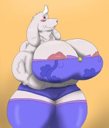 alythewolfcat anthro areola areola_slip big_breasts blush boss_monster_(undertale) bovid breasts camel_toe caprine clothing elderly_female female flexing goat hi_res horizontal_pupils huge_breasts lingerie mammal nipple_outline pupils solo toriel undertale_(series)