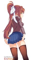 1girls absolute_territory ass doki_doki_literature_club eroneko lifted_by_self looking_at_viewer looking_back monika_(doki_doki_literature_club) naughty_face panties pantyshot showing_panties skirt_lift skirt_up smile teasing