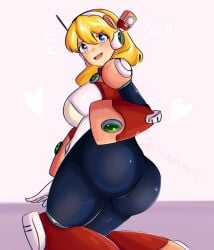 1girls alia ass_view big_ass big_breasts blonde_hair blue_eyes blush hand_on_ass mega_man mega_man_x robot_girl toonscarly