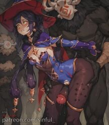 ai_generated aisinful ass_grab bodystocking bodysuit castle crowd genshin_impact hilichurls_(species) huge_cock huge_cock mona_(genshin_impact) monster patreon purple_hair rape scared small_breasts sweating tearing_up temple thick_thighs thigh_sex torn_clothes twintails wide_hips witch_hat