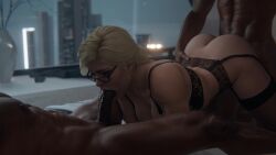 16:9 1girls 2boys 3d animated ass big_ass big_breasts big_penis blonde_hair breasts dark-skinned_male dark_skin dc dc_comics fellatio female glasses large_ass large_breasts large_penis lingerie madrugasfm male multiple_boys penis power_girl sex sound spitroast stockings straight video