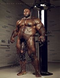 bald bald_male bald_man bara bara_tiddies bara_tits big_dick dark-skinned_male dark_skin flaccid flaccid_cock flaccid_penis hung male_nudity manly masculine masculine_male masculine_man melanin muscle muscular muscular_male naked naked_male nude nude_male shower showering wet wet_body wet_skin yolco