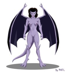 absurd_res alpha_channel angela_(gargoyles) bat_wings black_hair breasts disney ear_piercing ear_ring female gargoyle gargoyles hair hi_res humanoid matl membranous_wings navel nipples nude piercing pussy simple_background skinny solo transparent_background wings