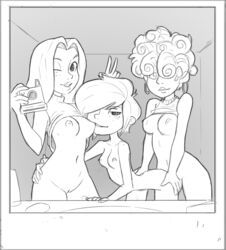 3girls bottomless breasts ed_edd_n_eddy female haich incest kanker_sisters lee_kanker marie_kanker may_kanker monochrome nude pussy selfie shirt_up sisters sketch yuri