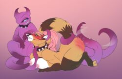 all_fours anthro collar female furry glasswalker hi_res lilith_(glasswalker) mammal petplay piercing piercing_tug procyonid pulling_hair raccoon roleplay spanking tail_grab tentacle your_buddy