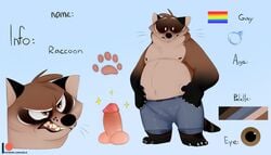 anthro balls brown_eyes erection ksejl male mammal model_sheet navel nipples overweight procyonid raccoon simple_background standing teeth whiskers