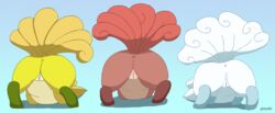 3girls alolan_vulpix alternate_color anus ass ass_up blue_fur clitoris countershading faceless_female feet female female_only feral fluffy fluffy_tail fur furry head_down lineup markings multi_tail nintendo nude original_character paws pichu90 pokemon pokemon_(species) pokemon_rgby pokemon_sm pussy raised_tail rear_view red_fur shiny_pokemon shiny_vulpix socks_(marking) take_your_pick text thick_thighs video_games vulpix watermark white_countershading white_fur wide_hips x_anus yellow_fur