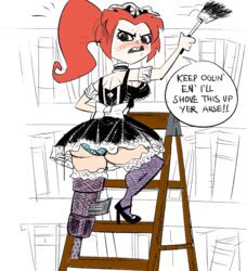 amputee ass big_ass dialogue female freckles ladder maid panties ponytail rule_63 samurai_jack the_scotswoman thick_thighs