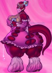 3_fingers absurd_res animal_humanoid anthro ass big_breasts big_butt bodily_fluids breasts cellphone clothed clothing dinosaur electronics fingers flaccid genital_fluids genitals herm hi_res holding_cellphone holding_object holding_phone humanoid intersex legwear lips lipstick looking_at_viewer makeup multicolored_body nipple_outline non-mammal_breasts penis phone pink_lipstick precum prehistoric_species red_body reptile saurischian scalie scalie_humanoid selfie slimewendigo solo tail theropod thick_lips thigh_highs two_tone_body tyrannosaurid tyrannosauroid tyrannosaurus tyrannosaurus_rex tyranny_(tyrannytrex)