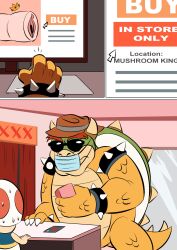 2024 absurd_res anthro armband bodily_fluids bowser bracelet clothing collar computer_mouse credit_card crown digital_drawing_(artwork) digital_media_(artwork) duo electronics eyewear face_mask glassfish hat headgear headwear hi_res humanoid humor jewelry koopa male mario_bros monitor nintendo online_shopping penetrable_sex_toy reptile scalie sex_show sex_toy spiked_armband spiked_bracelet spiked_collar spikes sunglasses sweat sweatdrop toad_(mario) turtle xxx