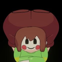 3d 3d_(artwork) ass ass_bigger_than_head ass_up black_background black_eyes blender blender_eevee brown_hair brown_shorts bubble_butt chara clothed clothed_female clothing female female_only fully_clothed green_clothing huge_ass huge_butt hyper hyper_ass hyper_butt massive_ass massive_butt pose red_cheeks rosy_cheeks shorts smile undertale undertale_(series) white_skin