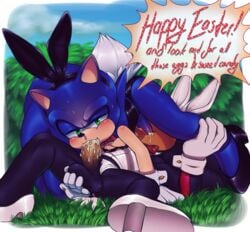 2019 69_position anthro ball_fondling balls blush clothed clothing crossdressing cum cum_in_mouth cum_inside duo easter fake_animal_ears fellatio footwear hi_res high_heels holidays male nipples nowykowski7 oral outside penis sex shadow_the_hedgehog shoes sonadow sonic_(series) sonic_the_hedgehog sweat tongue tongue_out yaoi