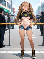 ai_generated girls'_frontline one_nipple_out pussy runu_sera street ump9_(girls'_frontline) underboob walking
