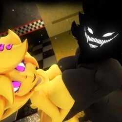 2girls artist_request big_breasts big_butt boob_press boob_squish breasts_on_breasts chica_(fnaf) chiku_(cryptia) cryptiacurves fnaf grey_body karelia_(acerattman) smiler_(the_backrooms) the_backrooms yellow_body