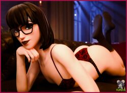 big_ass black_hair glasses goth goth_girl large_ass lingerie minerva_(smg) short_hair slymyguy small_breasts socks solo_female tagme underwear