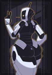 ... 1_eye 1girls 5_fingers artist_name ass ass_focus back_view background envylemonade female female_focus female_only fingers glados glados_(humanoid) hand_sign huge_ass huge_thighs humanoid indifferent looking_at_viewer neutral_expression no_mouth one_eye one_hand_up peace_sign portal_(series) robot robot_girl robot_humanoid solo solo_female text thick_thighs thighs v_sign valve valve_(company) white_and_black_body yellow_eyes yellow_outline