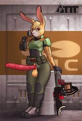 1futa 2019 anthro anthrofied armor assault_rifle big_penis casual clothed clothing cosplay daisy_(doom) doom doom_slayer_(doom) erection firearm fur furry futa_only futanari gun hi_res humanoid_penis lagomorph leporid mammal penis pirin-apex precum rabbit ranged_weapon red_eyes solo solo_futa standing testicles thick_thighs veins veiny_penis veiny_testicles video_games weapon