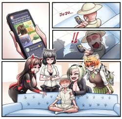 1boy 1boy4girls 4girls animal_ears animal_girl anonymous_male bear black_hair bodysuit bra brown_bear_(kemono_friends) cleavage commission commission_art commissioner_upload crocodile cuuki0 emoji gloves grabbing grabbing_from_behind grabbing_shoulders gradient_hair green_eyes green_hair grin grinning grinning_at_partner hair_ribbon hat hippopotamus hippopotamus_(kemono_friends) horny horny_face horny_female huge_ass huge_breasts imminent_rape imminent_sex kemono_friends kemonomimi large_breasts leaning_forward leather leather_jacket long_hair looking_at_smartphone looming looming_over necktie nervous nervous_smile open_mouth orange_eyes orange_hair pantyhose piper_perri_surrounded pointy_teeth pulling_down_panties pulling_panties red_hair safari_hat safari_jacket saltwater_crocodile_(kemono_friends) shadow shadows shirt shitpost shocked shocked_expression short_hair shorts siberian_tiger_(kemono_friends) sitting sitting_cross_legged sitting_on_sofa skirt smartphone smile smiling smiling_at_partner socks sofa spiked_clothing spikes tagme tiger tiger_stripes turning_around turning_head tweet twitter unbuttoned_shirt unbuttoning undressing undressing_self white_hair yellow_eyes